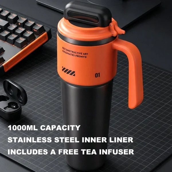 T-6 Cyber Stainless Steel Vacuum Insulated Tumbler – Large Capacity, Portable for Men, Ideal for Outdoor and Car Use